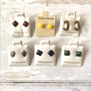 Stud Earrings NEW Bundle Set of 6 Hypo Allergenic Gold Silver Glitter Diamond